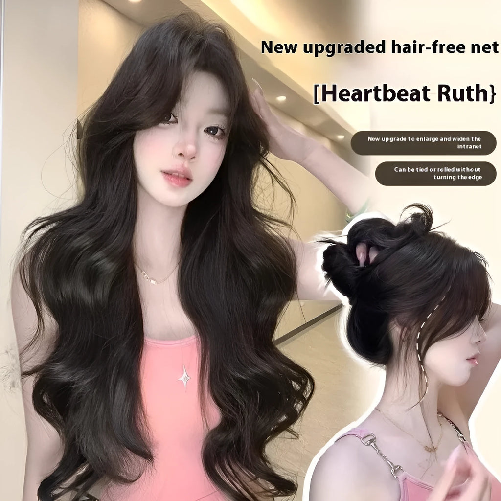 Natural black high temperature fiber wig with big wave style and breathable cap for ladies