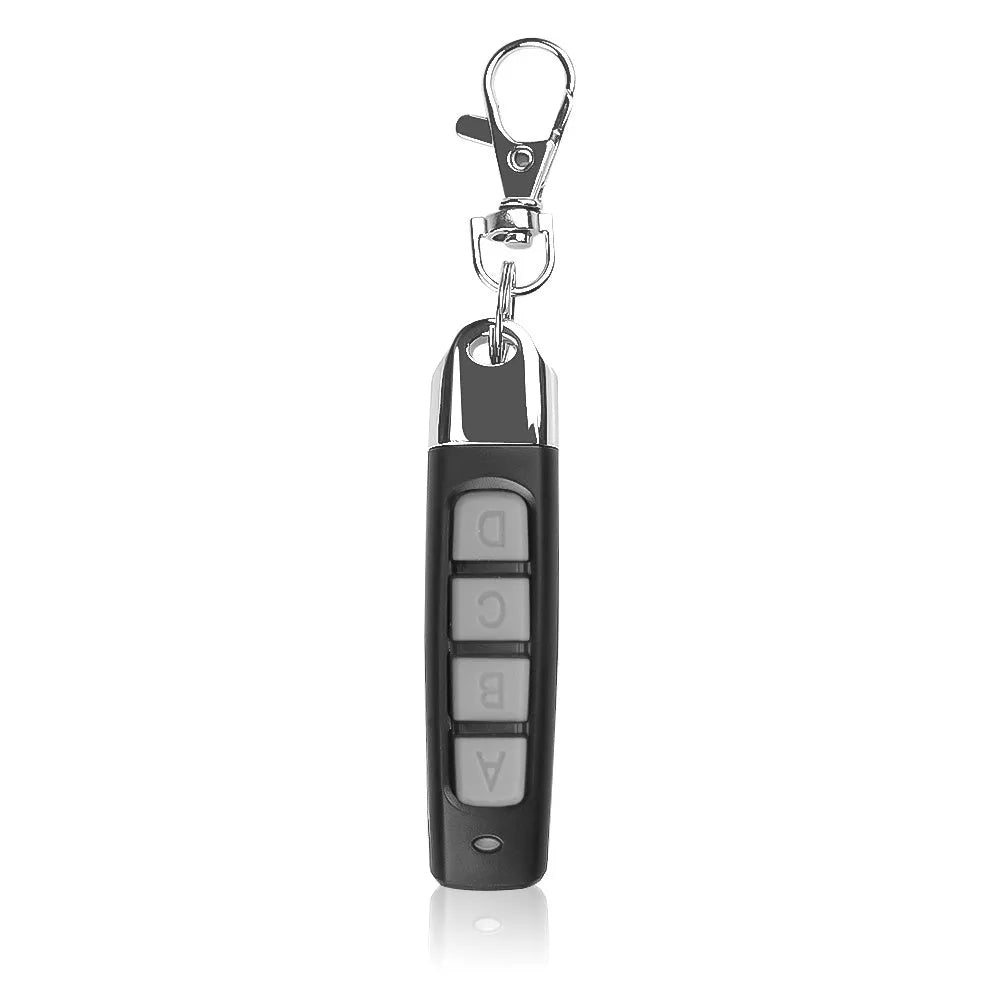 Compact 433MHz rolling door remote control in black, blue, grey, or red for DC12V systems.