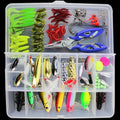 Multifunctional swimming fishing lure set in box with plastic bodies and high carbon steel hooks, 370g net weight