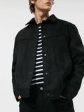 Men's black hooded jacket with suede collar in regular fit for spring leisure wear