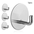 Round stainless steel self-adhesive wall hook in black and polished finish for bathroom and kitchen storage