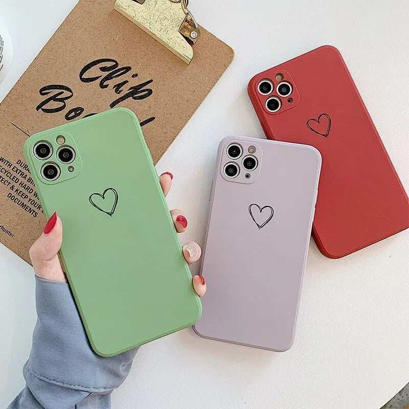 Silicone TPU back cover case for Apple iPhone in solid colour options: black, green, grey, pink, purple, red, white, light green.