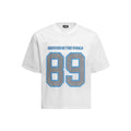 Men's loose-fitting casual t-shirt with alphanumeric printing design in black or white colours