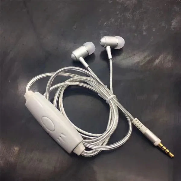 Blue LED light-up earphones with 3.5mm jack and in-line remote control on a white background.