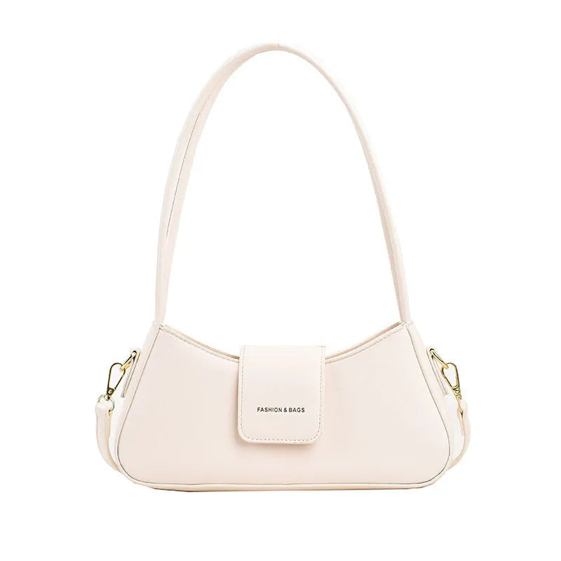 PU shoulder bag in horizontal square shape, available in black, brown, khaki, red, white, with adjustable strap and sewing thread detail