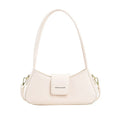 PU shoulder bag in horizontal square shape, available in black, brown, khaki, red, white, with adjustable strap and sewing thread detail