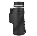 Black monocular telescope with 60mm lens for smartphones showing 40x magnification and waterproof design