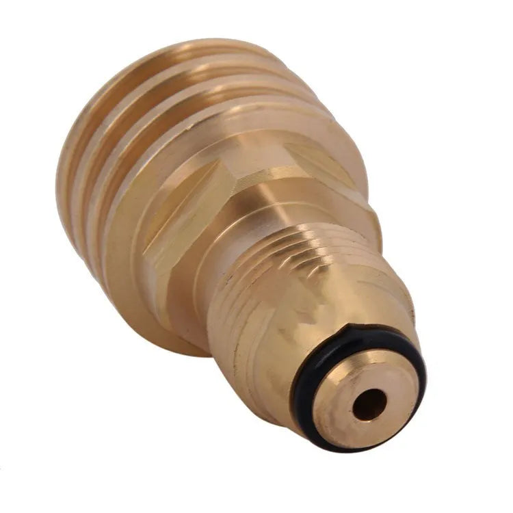 Brass gas adapter with external taper thread and gold finish for 7mm domestic gas connections