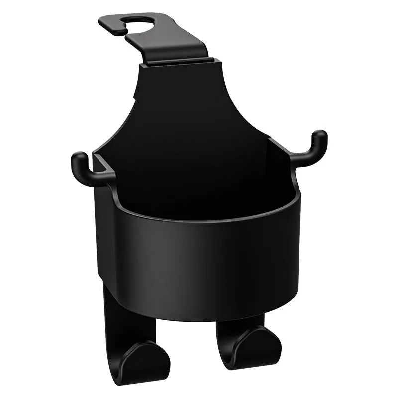 Black plastic car hook seat back organiser with cup holder and hanging hook