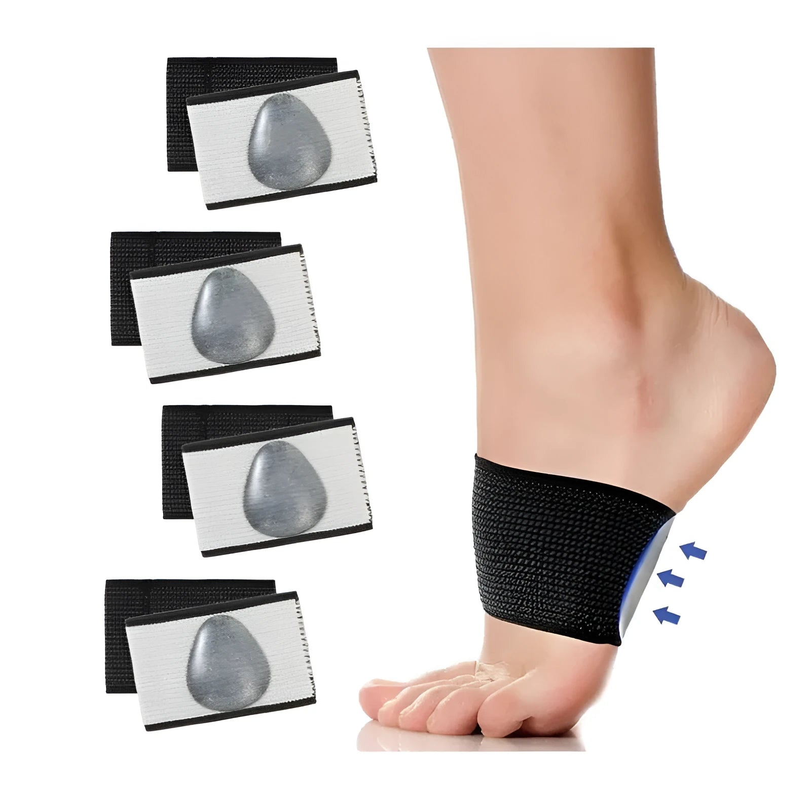 Flat foot support bandage with elastic arch support and heart pad design