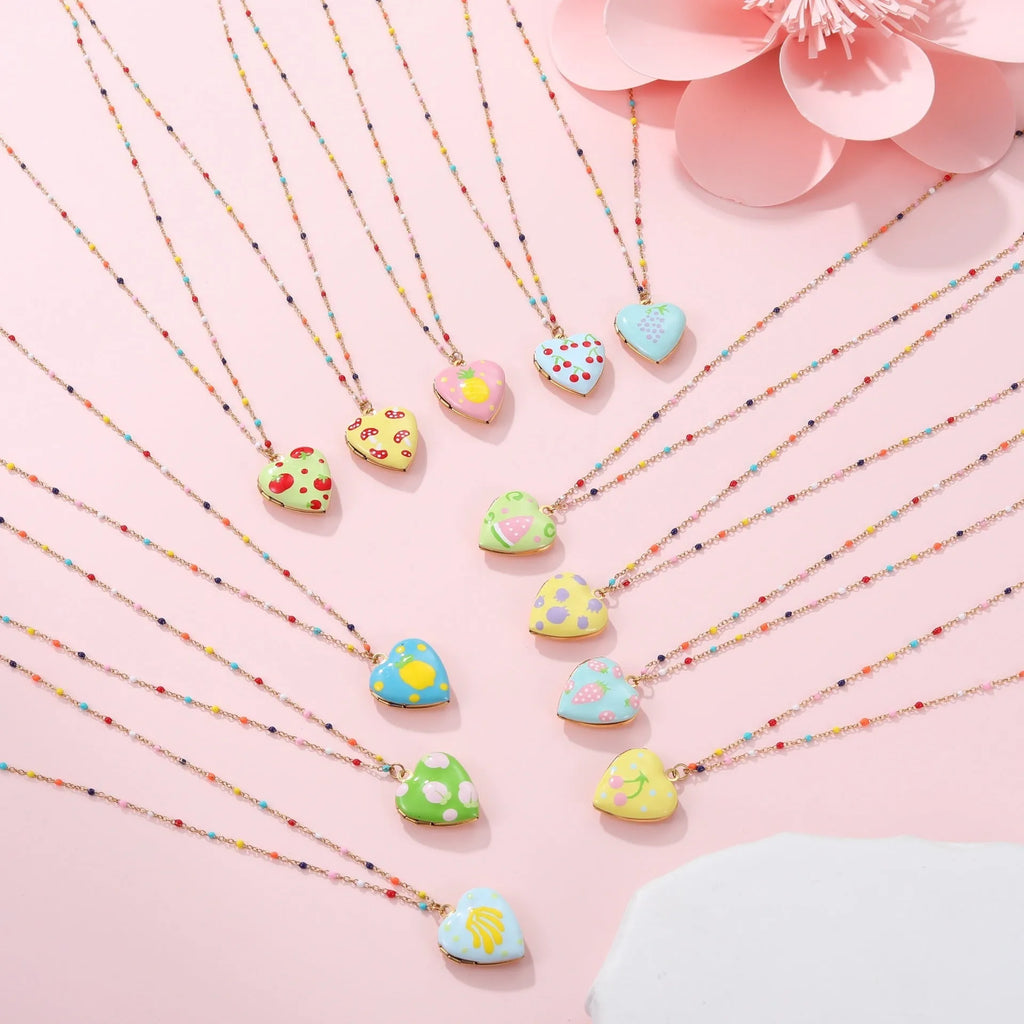 Stainless steel fruit pendant necklace with 18K gold plating and adjustable 41-50cm chain