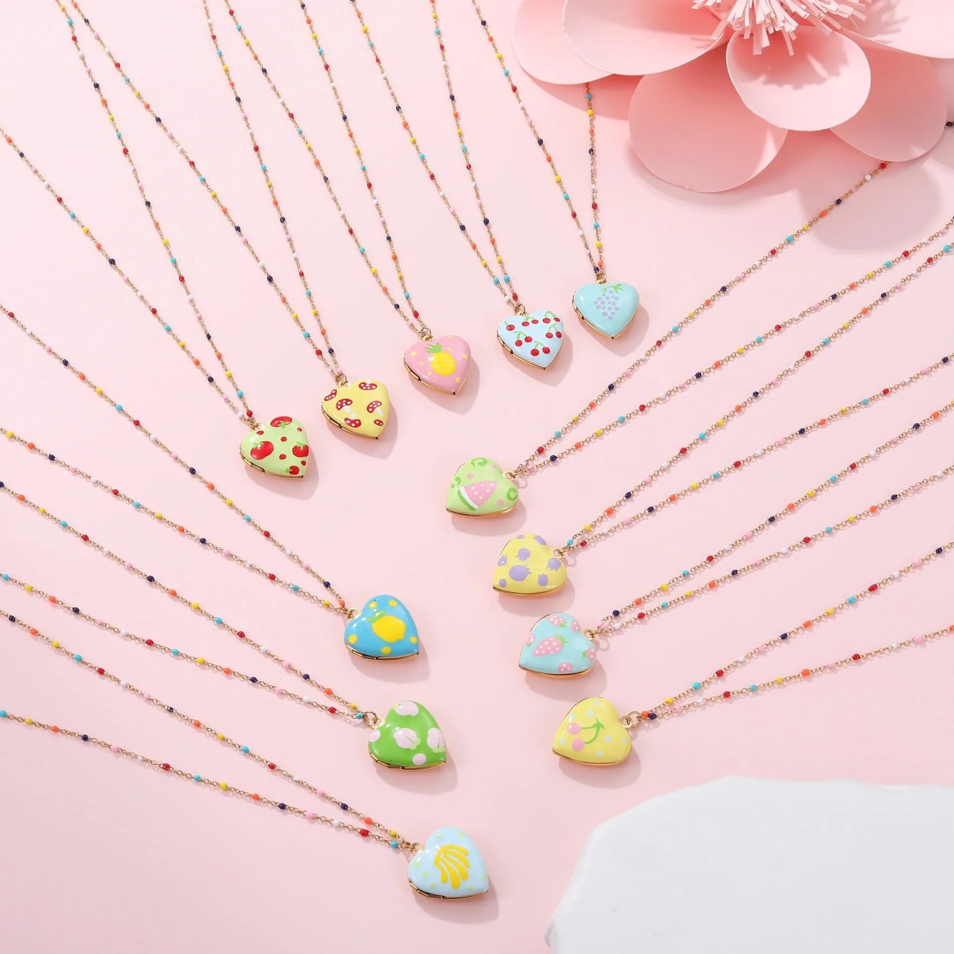 Stainless steel fruit pendant necklace with 18K gold plating and adjustable 41-50cm chain