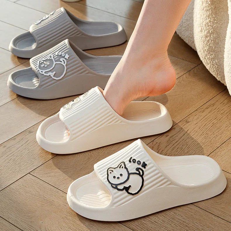 Cat design platform slippers made from soft EVA material with thick non-slip soles