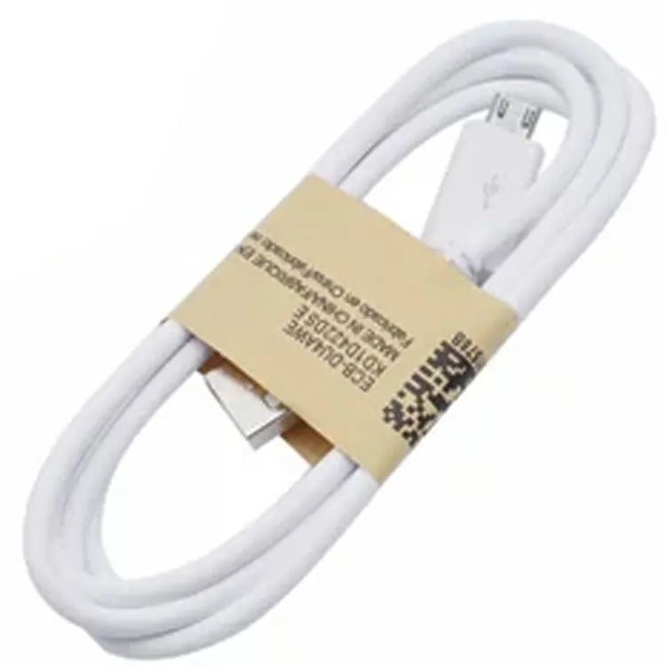 Black and white Android micro USB data and charging cable, 1 metre long with PVC insulation.