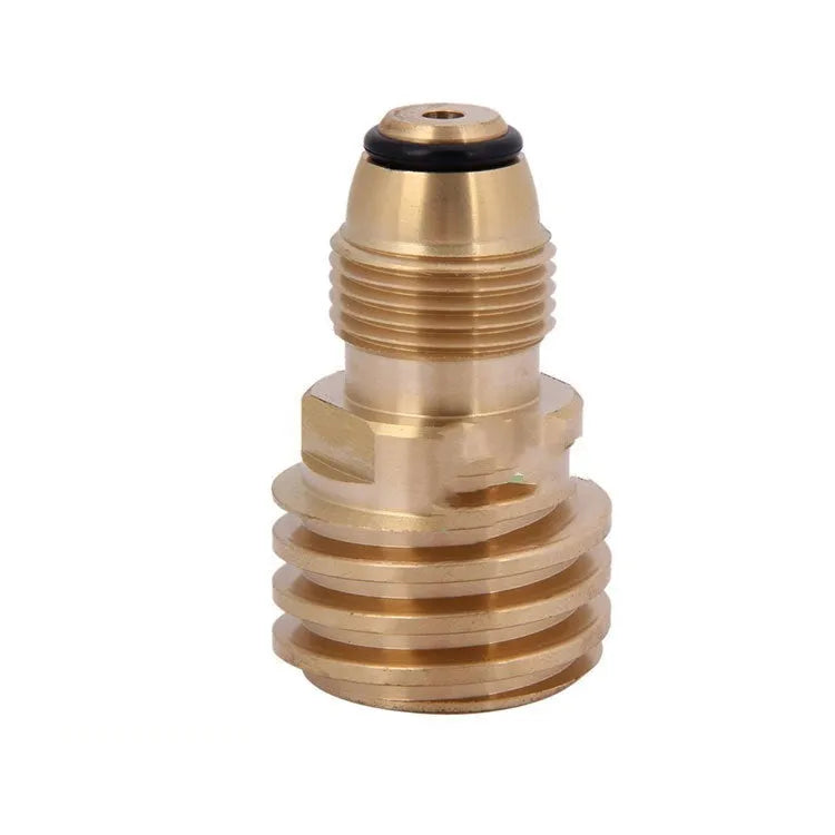 Brass gas adapter with external taper thread and gold finish for 7mm domestic gas connections