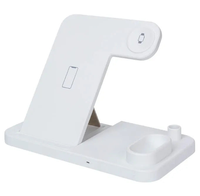 4-in-1 wireless charging station with adjustable stand charging iPhone, Apple Watch, and AirPods