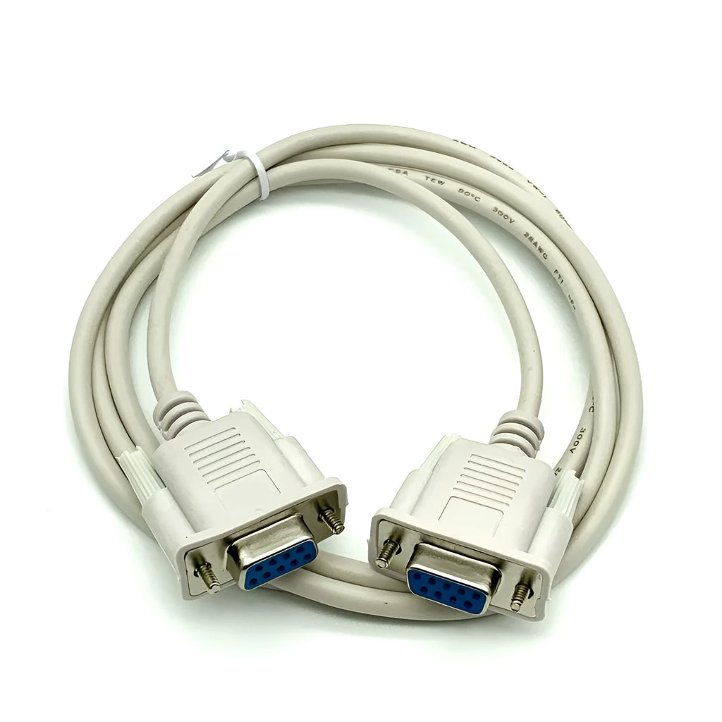 DB9 female to female RS232 serial cable 1.5 metres long in milky white colour