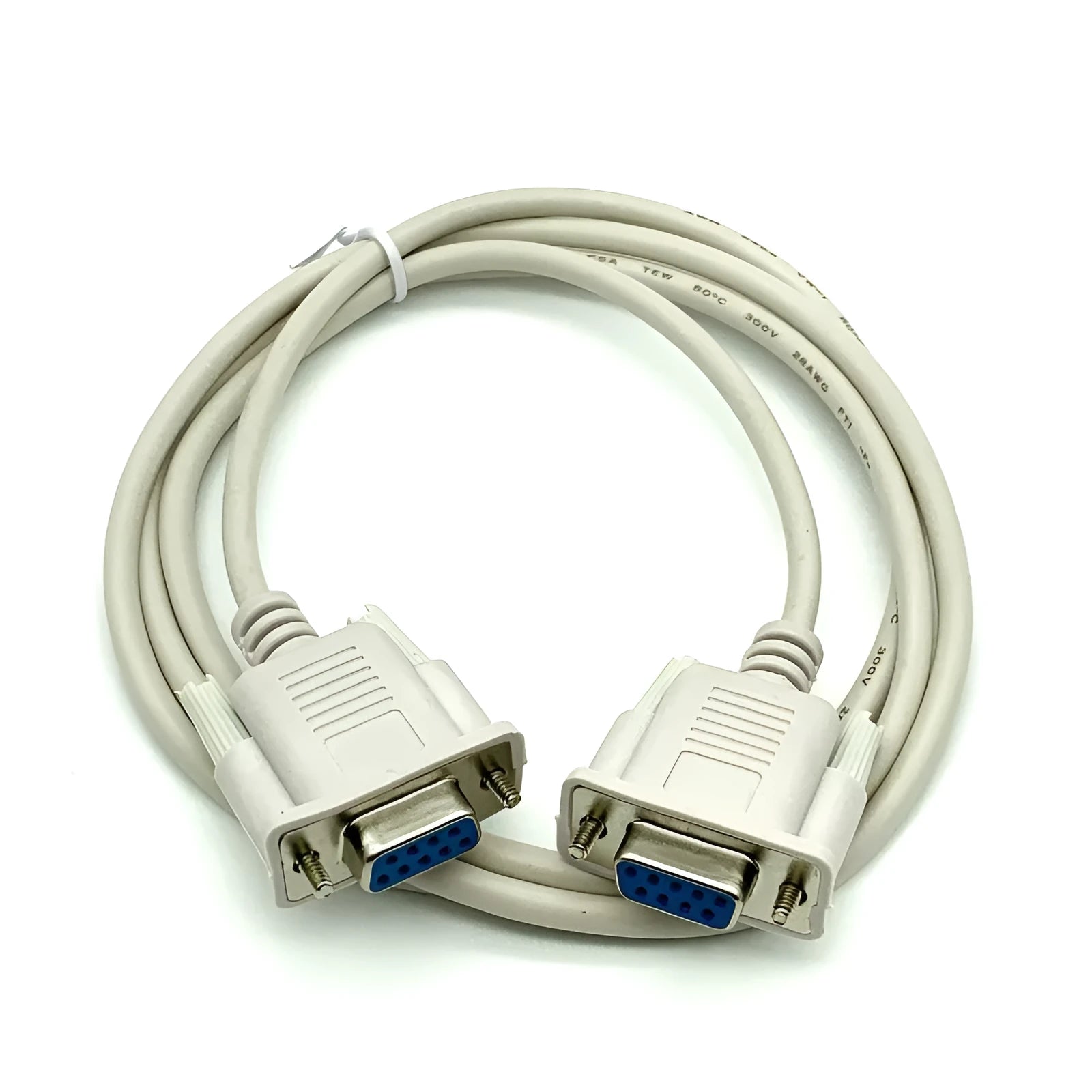 DB9 female to female RS232 serial cable 1.5 metres long in milky white colour