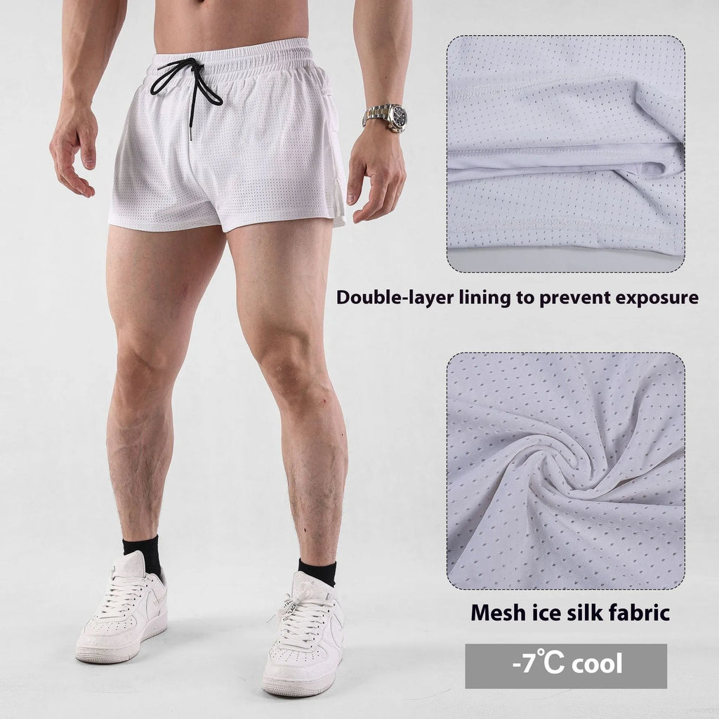 Men's quick-drying nylon shorts in black and white colours with mid waist fit