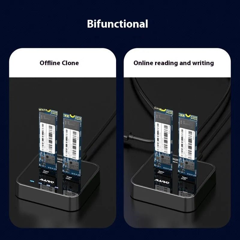 MAIWO K3016 M2 solid state hard disk dock and cloner unit with USB cables and power adapter