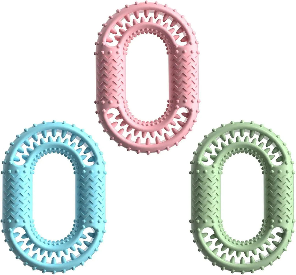 Blue o-ring shaped dog chewing toy for aggressive chewers and dental plaque reduction