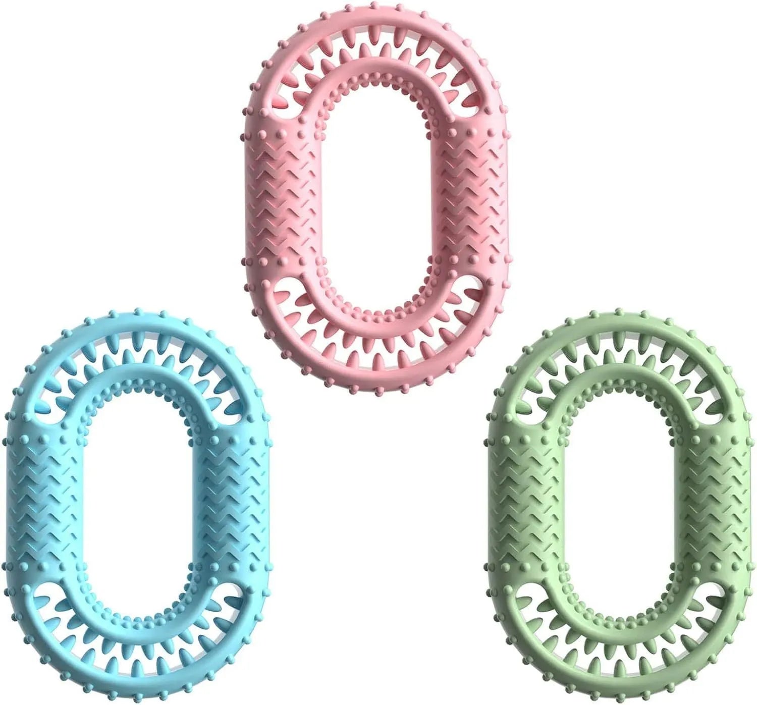 Blue o-ring shaped dog chewing toy for aggressive chewers and dental plaque reduction