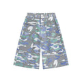 Men's camouflage colour cotton denim cropped workwear trousers with a straight leg and zipper fly.