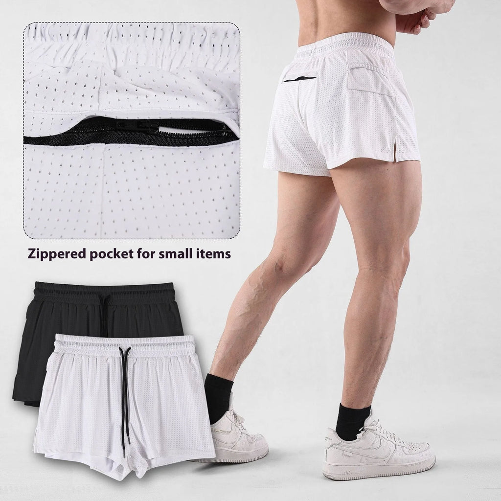 Men's quick-drying nylon shorts in black and white colours with mid waist fit