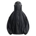 Black padded cotton cardigan coat with zip front and abstract pattern