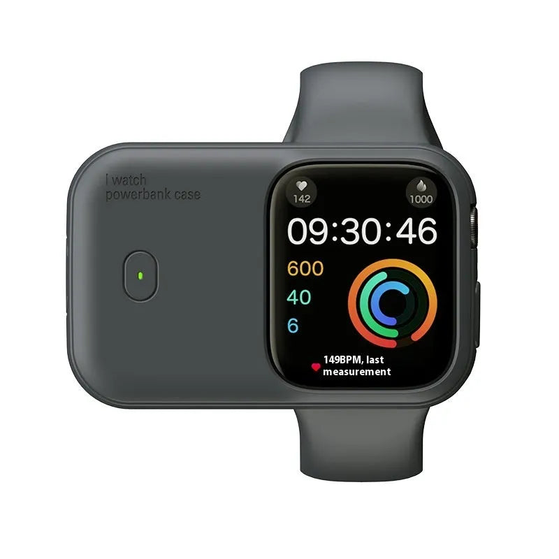 Apple Watch portable charging case with silicone cover in brown, midnight blue or starlight colours