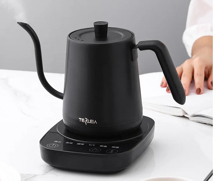 Black slender mouth stainless steel electric kettle with touch operation for office