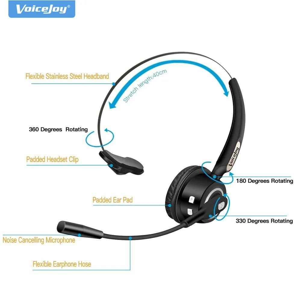 Truck driver Bluetooth headset with microphone featuring noise cancelling technology for office and professional use