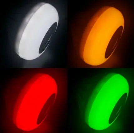 White Bluetooth speaker LED light bulb with E27 screw base and remote control.