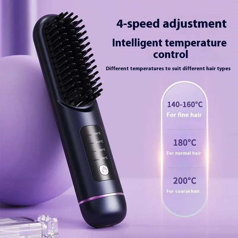 Portable hair straightener comb with negative ion technology in white, blue, or grey colours