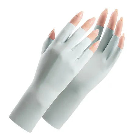 Women's ice silk sunscreen gloves with UPF50+ protection in multiple colour options