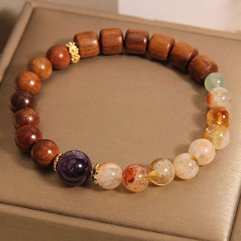 Women's mosaic bracelet with pineapple yellow tower crystal and ebony amethyst with pearl and rhinestone accents