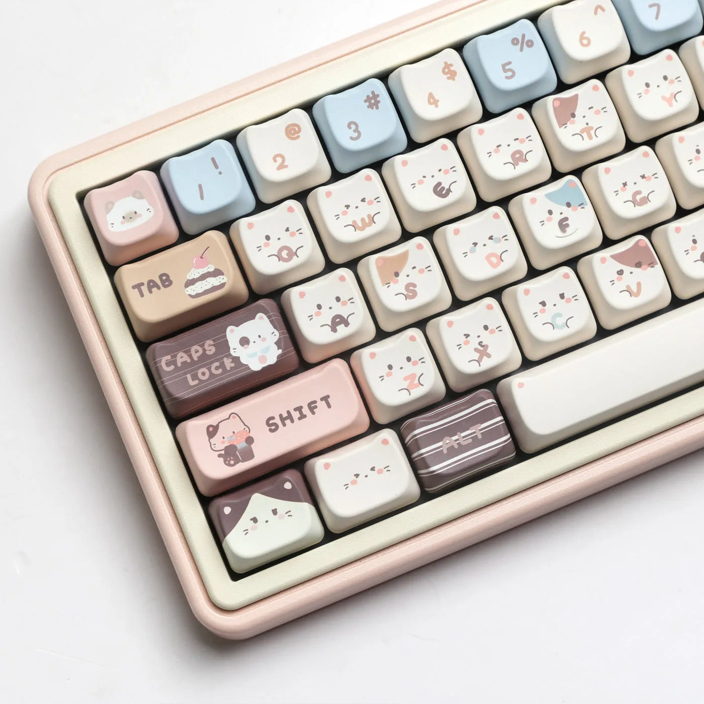 High Sea Salt Cat theme PBT keycap set with 7u March supplements on mechanical keyboard