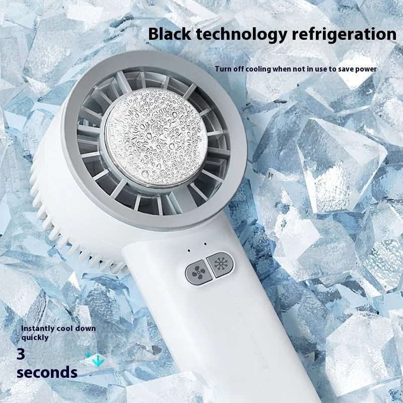 Handheld turbo jet fan in white with brushless motor and ice-cool function
