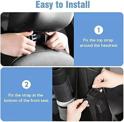 Black oxford cloth hanging storage bag for car seat and buggy organisation.