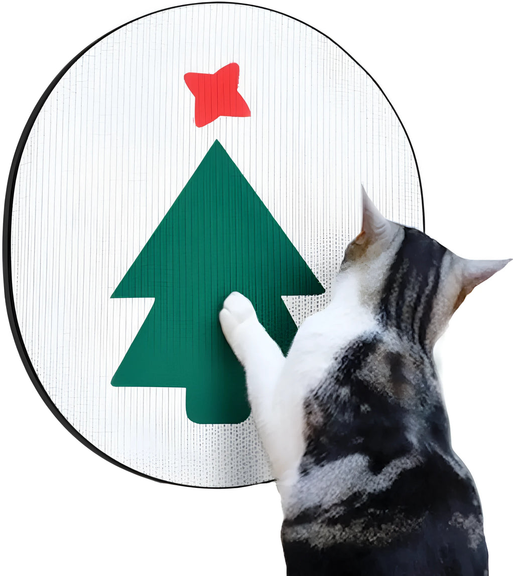 Wall-mounted cat scratch pad with corrugated cardboard surface measuring 35cm by 44cm