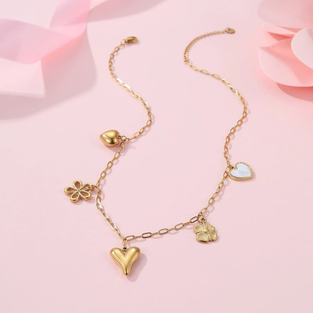 Stainless steel geometric pendant necklace with adjustable chain and 18K gold electroplated finish