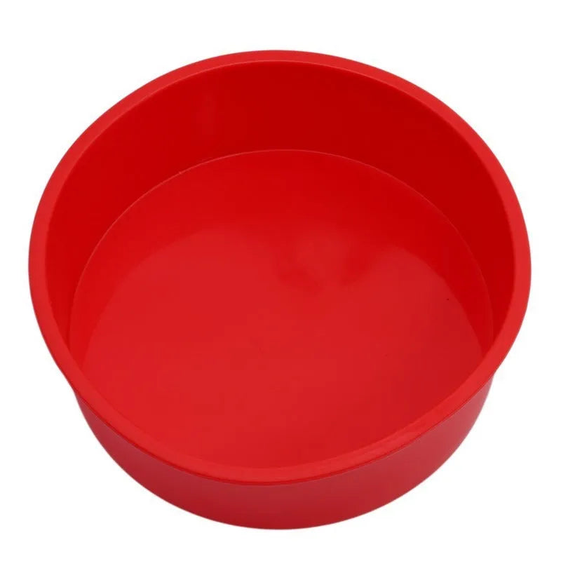 Red round silicone cake mold in 4 6 and 8 inch sizes for flexible non-stick baking
