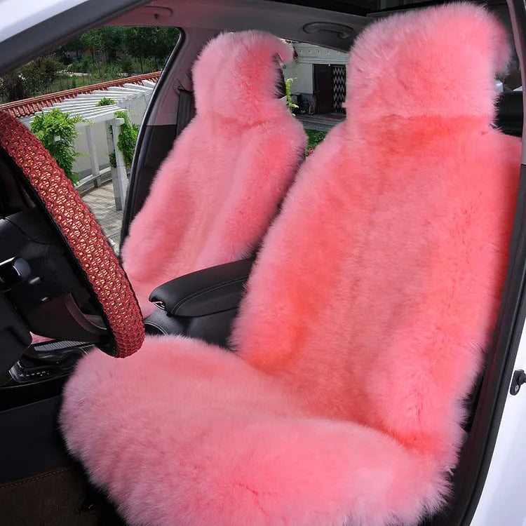White winter plush car seat cushion with cotton filler on a single seat