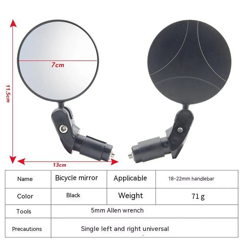 Black foldable convex rearview mirror with 7cm diameter on a 14cm arm.