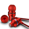 Wired in-ear headphones with microphone showing 3.5mm plug, TPE cable, and silicone eartips in multiple colours.