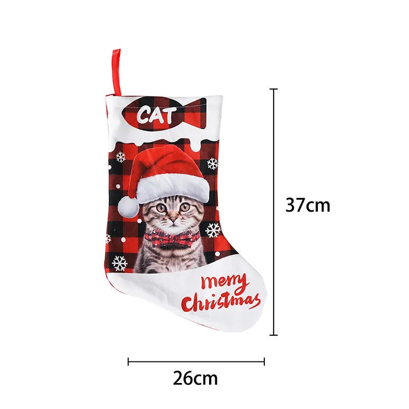 American-style Christmas decoration cloth with puppy and cat plaid designs measuring 26x36cm