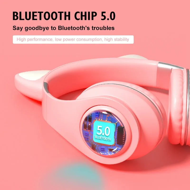 Cat ear wireless sports Bluetooth headset in six colour options showing head-mounted design