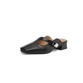 British style square toe leisure slippers in black, beige, and silver colours with low heel design