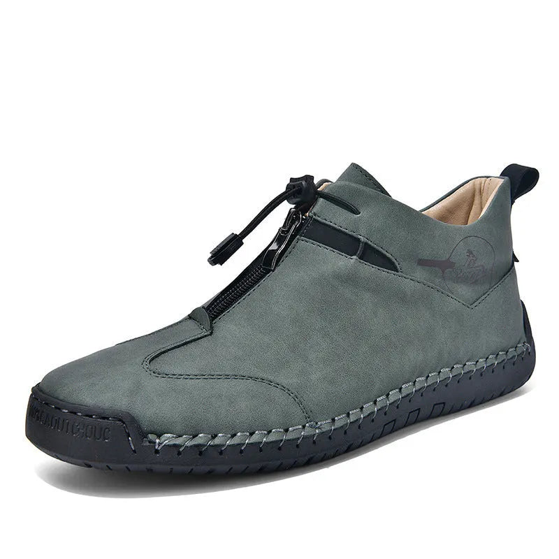 Men's casual leather shoes with mid heels in black, blue, green, or khaki colours
