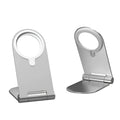 Silver portable magnetic bracket for iPhone 12 showing vertical angle adjustment mechanism